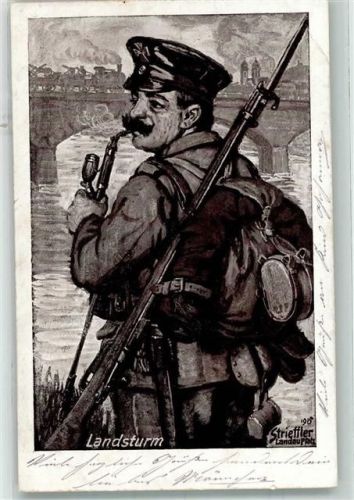 1915 Württembergischer Landsturmmann mit Pfeife Marschgepäck Karabiner Feldpost WK I Erlangen