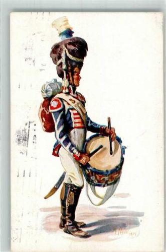 1915 sign. Jank Trommler in einer Uniform mit Fellmütze aus der Napoleonischen Zeit Feldpost WK I München