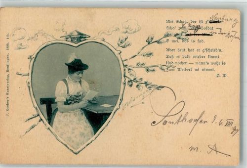 1899 Frau in Tracht , Herz Passepartout Gedicht Kochers Kunstverlag Nr. 115
