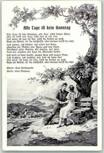 Landser sitzt mit seiner Liebsten unter einer Eiche Text des Liedes Alle Tage ist kein Sonntag von Ferdinands/Klewing Verlag Robert Franke