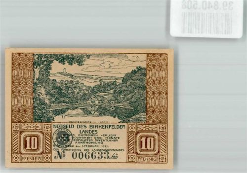 Birkenfeld 1921 10 Pfennig Rückseite Achatschleife im Idartal