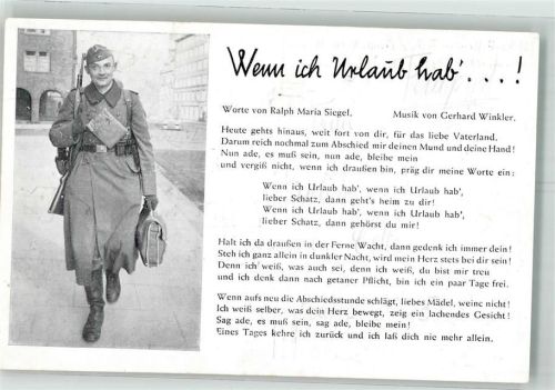 1942 Text des Liedes Wenn ich Urlaub hab! von Ralph Siegel und Gerhard Winkler Verlag Robert Franke