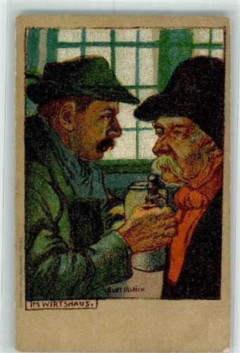 1900 sign. Kurt Ullrich Im Wirtshaus Bier Lithographie