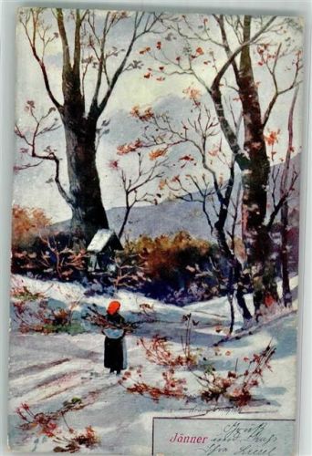 Januar Frau Winterlandschaft sign. Verlheim H. B.K.W.I. Nr.724-1