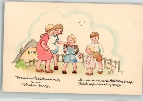 sign. Lauterbach Liesel Kinder Katze Poesie Tornister HWB Serie 6299