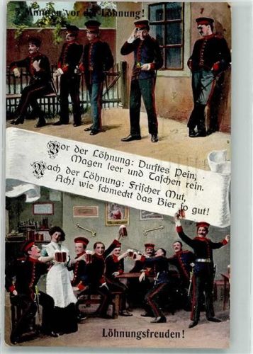 1915 Landser in Uniform vor und nach der Löhnung im Gasthaus L & P 5183 Feldpost München Maschinenstempel