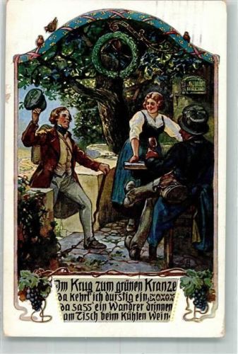 1912 Studentika Volksliederkarten Nr. 3 Im Krug zum grünen Kranze