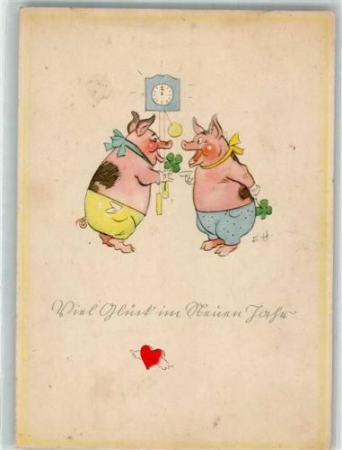 1949 vermenschlicht Neujahr Wanduhr sign. E.H.