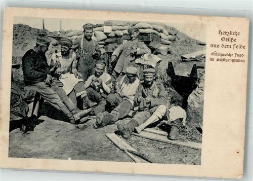 1916 Landser auf Läusejagd im Schützengraben S.V.D. No. 1577 Feldpost WK I Bayer. Kavallerie-Division