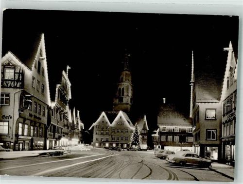 Biberach Marktplatz bei Nacht mit Kirche St. Martin