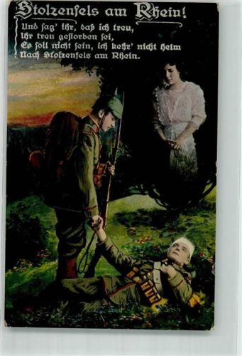 Stolzenfels 1916 Sterbender Landser in Uniform gibt Kameraden Worte für die Liebste mit L & P 5624 Feldpost Nr. 254