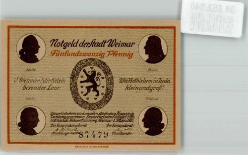 Weimar 25 Pfennig Gutschein Nr. 87479 Die Herder Stadt Kirche