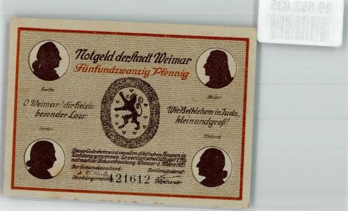 Weimar 25 Pfennig Gutschein Nr. 121612 Goethes Gartenhaus