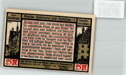 Pößneck 1921 25 Pf. Goethe Hermann u. Dorothea 1