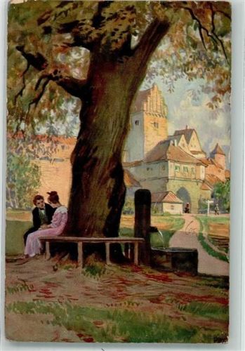 1915 sign. Hey, Paul Nr.29 Frau Paar Am Brunnen vor dem Tore Verein für das Deutschtum im Ausland