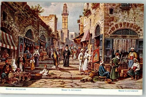 Jerusalem sign. Perlberg,F. Marktszene Bazar Tracht