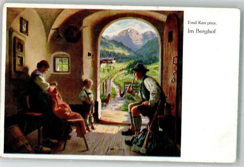 sign. Rau Emil Im Berghof Tracht Pfeife Kind Verlag Emil Köhn 4091