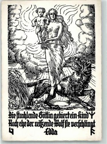 Die strahlende Göttin mit Kind Spruch sign. Kernaisek Fritz