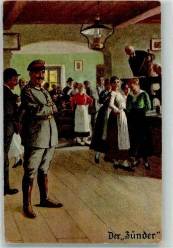 1917 Landser in Uniform steht im Gasthaus im Mittelpunkt Serie Immer Fachmann Nr. 1 Feldpost 2. Bayer. Ers.-Regt.