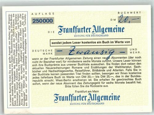 Frankfurt 1967 Frankfurter Allgemeine Werbung für ein Abo