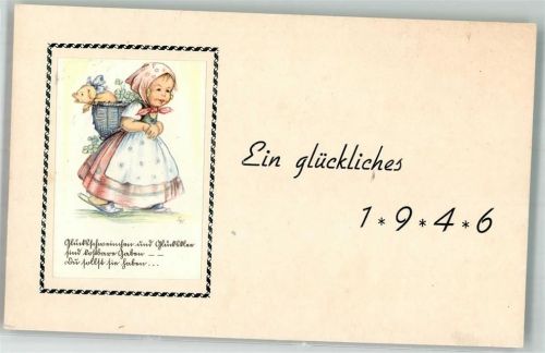 1946 Neujahr Kind Schwein Kleeblätter Spruch Glückwunsch