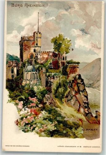 Trechtingshausen sign. Pfaff Künstlerkarte Burg Rheinstein