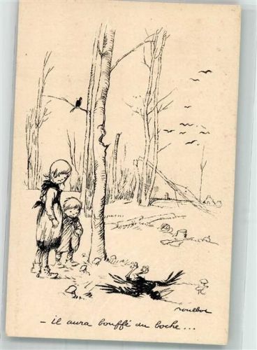 sign. Poulbot Nr. 6 Editeur Ternois Kinder Vogel tot makaber