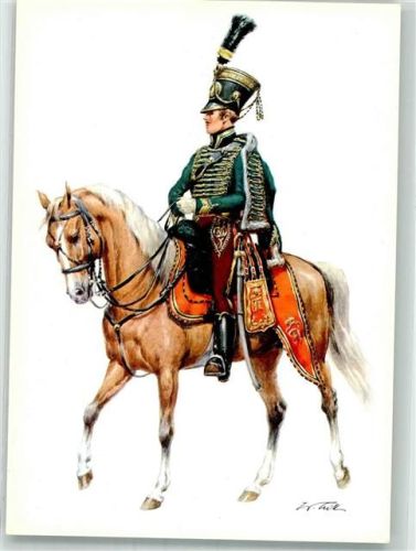 sign. Tritt Offizier des 9. Husaren-Regimentes Frimont in Uniform zu Pferde aus dem Jahre 1820