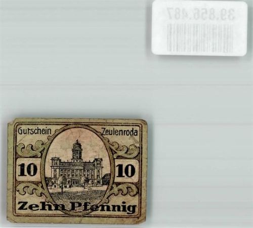 Zeulenroda 1920 Gutschein 10 Pfennig Rathaus