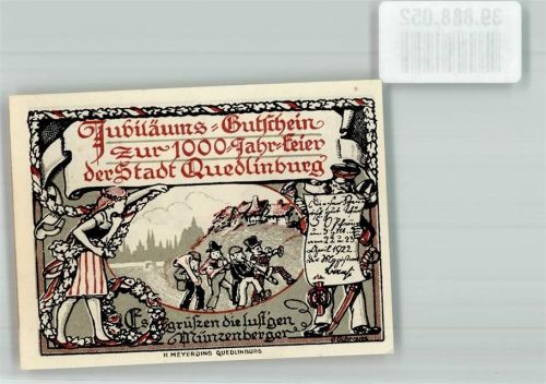 Quedlinburg 1922 50 Pfennig Jubiläums-Gutschein