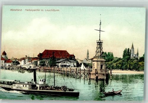 Konstanz Hafen Leuchtturm Raddampfer Ruderboot