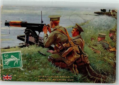 Maschinengewehrstellung Uniform WK I Militär Großbritannien Künstlerkarte