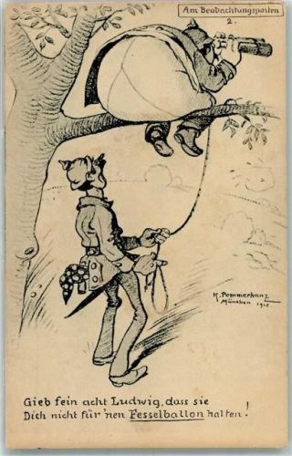 1916 sign. Pommerhanz Dicker Landser auf einem Baum als Beobachtungsposten S.V.D. Nr. 1561/2