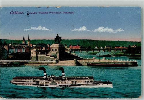 Koblenz 1916 Deutsches Eck Denkmal Kaiser Wilhelm Provinzial Raddampfer