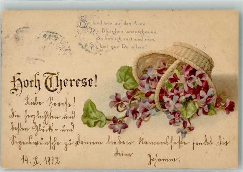 1902 Hoch Therese und Gedicht Korb mit Veilchen Poesie / Liebe