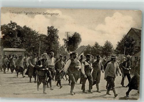 1915 Landser in Uniform bewachen französische Gefangene Verlag Schaar & Dathe Nr. 110 Feldpost WK I 25. Sächs. Res.-Div.