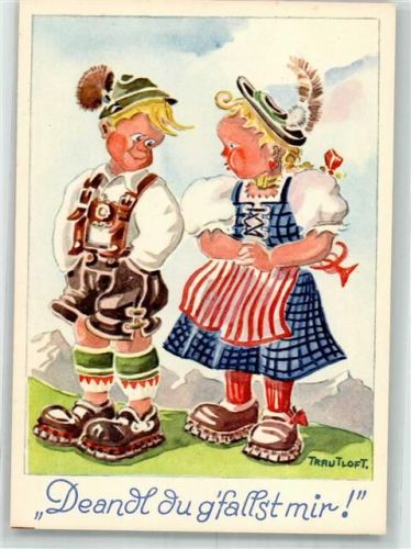 sign. Trautloft Toni und Vroni Karte Nr. 108 Tracht Kinderpoesie