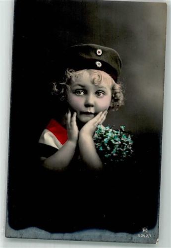 1917 Kind mit Feldmütze Schwarz-Weiß-Rot Vergissmeinnicht Rotophot 5242/1