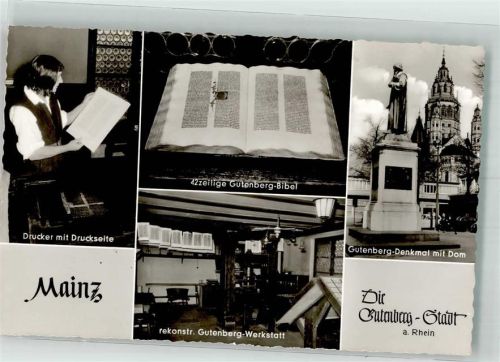 Mainz 1962 Beruf Drucker Denkmal Gutenberg Gutenberg-Bibel Werkstatt