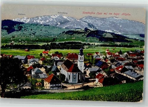 Sonthofen 1921 mit Kirche St. Michael Stuiben und Steineberg Fotograf Pfleghaar Purger & Co. Nr. 14444