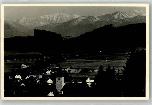 Peiting mit Pfarrkirche St. Michael und Wettersteingebirge Fotograf Josef Feldmeir Notopfermarke
