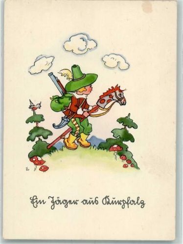 1940 Ein Jäger aus Kurpfalz Kind Steckenpferd sign. Liesel Lauterborn