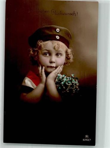 1916 Kleines Kind mit feldgrauer Mütze Schwarz-Weiß-Rot Glückwunsch Rotophot 5242/1 Maschinenstempel