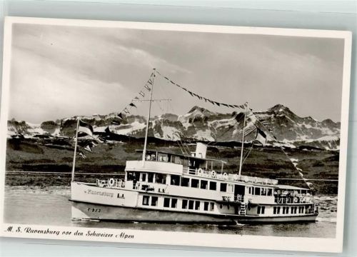 Fahrgastschiff MS Ravensburg vor Schweizer Alpenpanorama Notopfermarke