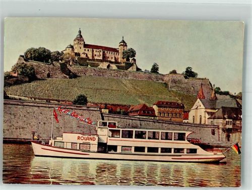 Würzburg Fahrgastschiff Roland auf dem Main unterhalb der Festung Marienberg Fotograf Zwicker
