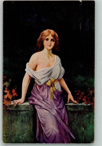 1918 sign. K. Donat : Sommer Frau tiefes Dekolette
