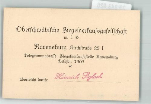 Ravensburg Handlung Oberschwäbische Ziegelverkaufsgesellschaft m.b.H.