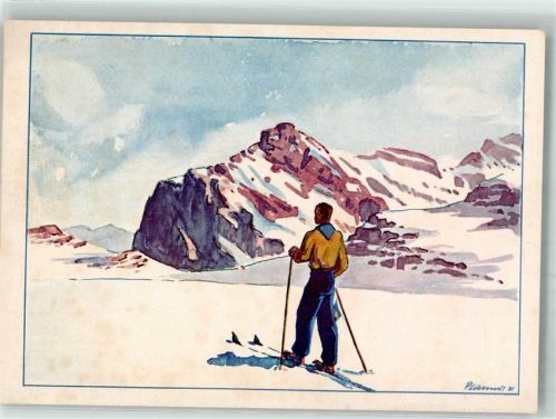 sign. Plattner Skifahrer im Hochgebirge