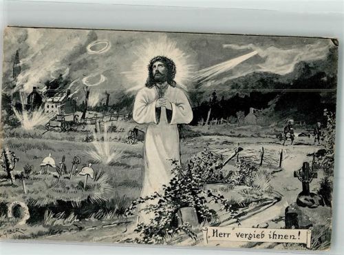 sign. Gaber Jesus betet auf dem Schlachtfeld Feldpost WK I Inf.-Regt. 610