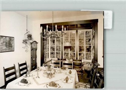 Marienthal Hotel Elmer Gastraum gedeckter Tisch Wandbild Blumen Standuhr Ort handschriftlich Foto Original aus Archiv eines Ansichtskartenverlags